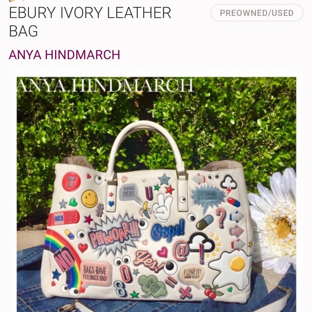 Anya Hindmarch all over sticker ebury ivory bag tote -CHICEST bag size large. - Picture 12 of 15